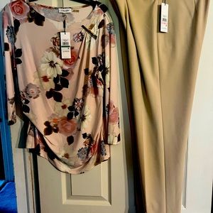2 New Calvin Klein Beige Slacks-Sz 10 and Anne Klein blouse Size Large